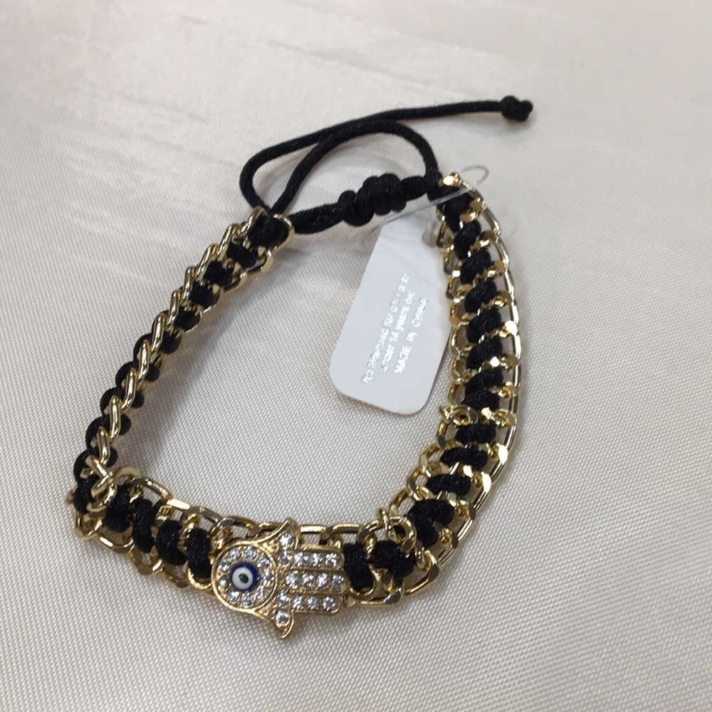 NWT! Hamsa Hand/Evil Eye Gold&Black Chain Bracelet